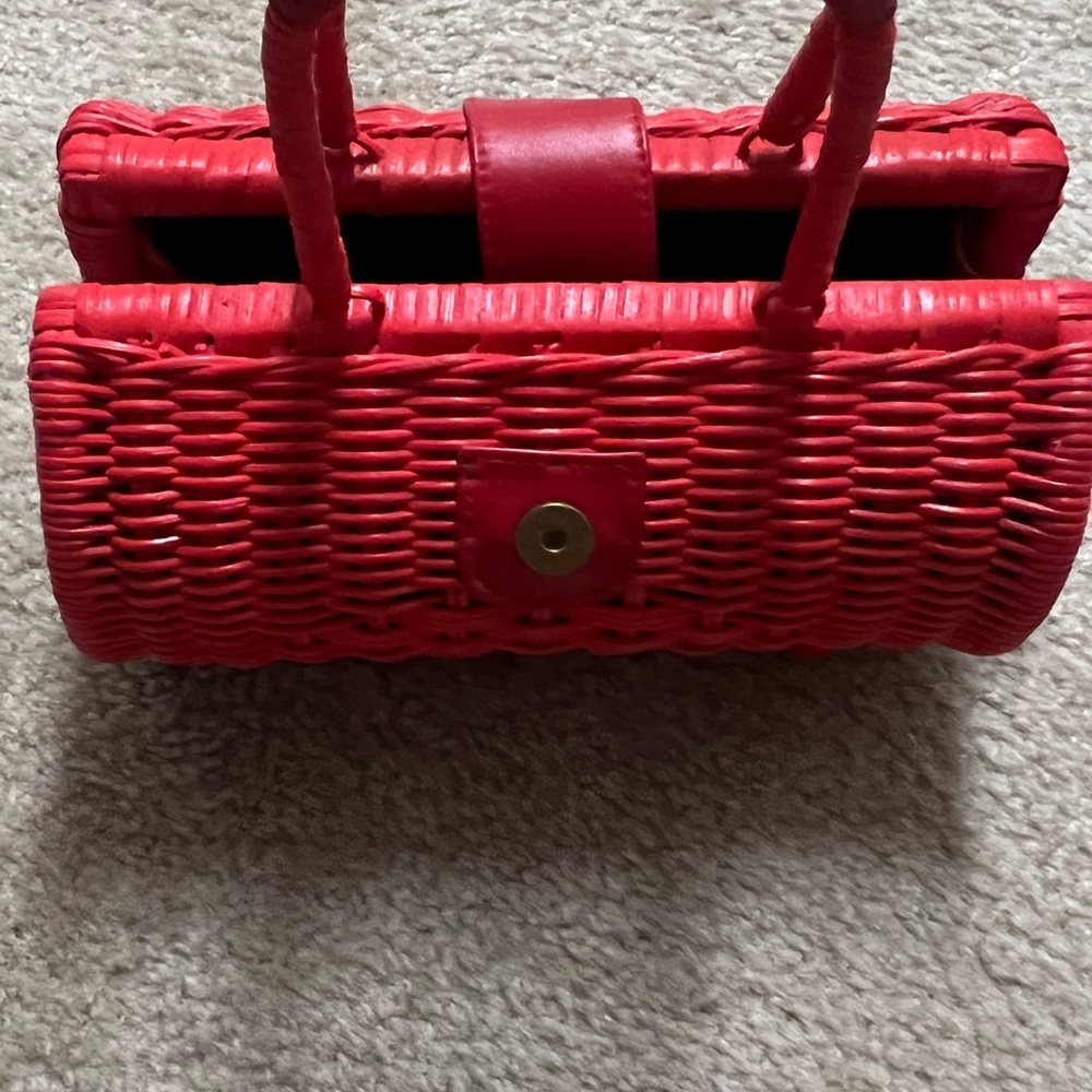 Cleobella Clarissa handbag vibrant red wicker, structured handle, snap close